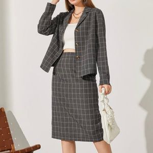 Black plaid blazer set